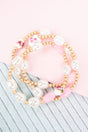 Shiny Luxe Pink Petal Promises Pearl & Goldtone Beaded Bracelet Set - Wholesale Accessory Market