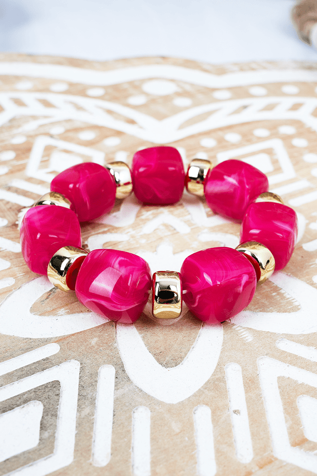 Viola Fuchsia & Goldtone Soho Brunch Beaded Stretch Bracelet - Wholesale Accessory Market