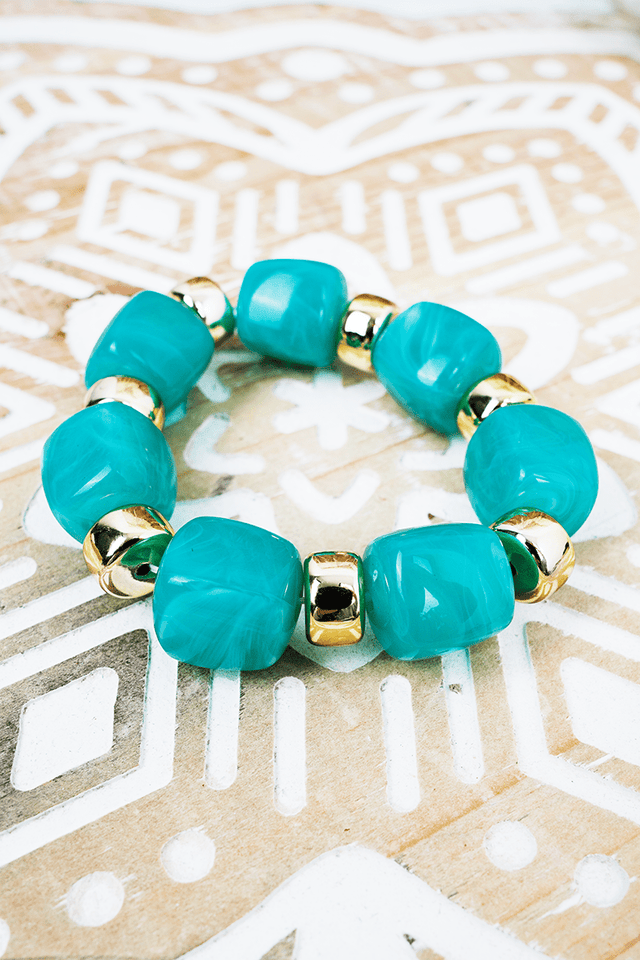 Viola Turquoise & Goldtone Soho Brunch Beaded Stretch Bracelet - Wholesale Accessory Market
