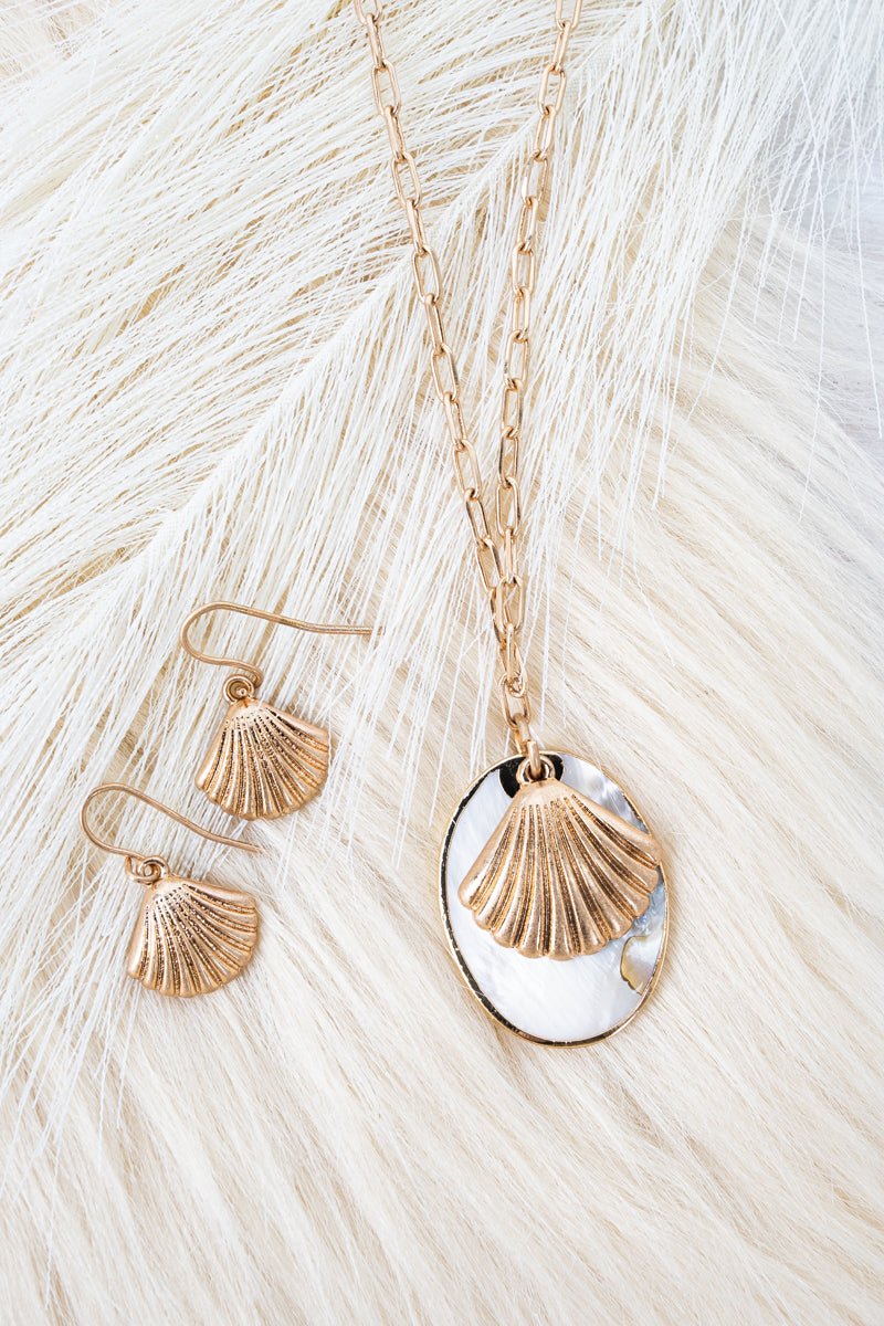 Viola Seashell Royale Goldtone Necklace and Earring Set - Wholesale Accessory Market