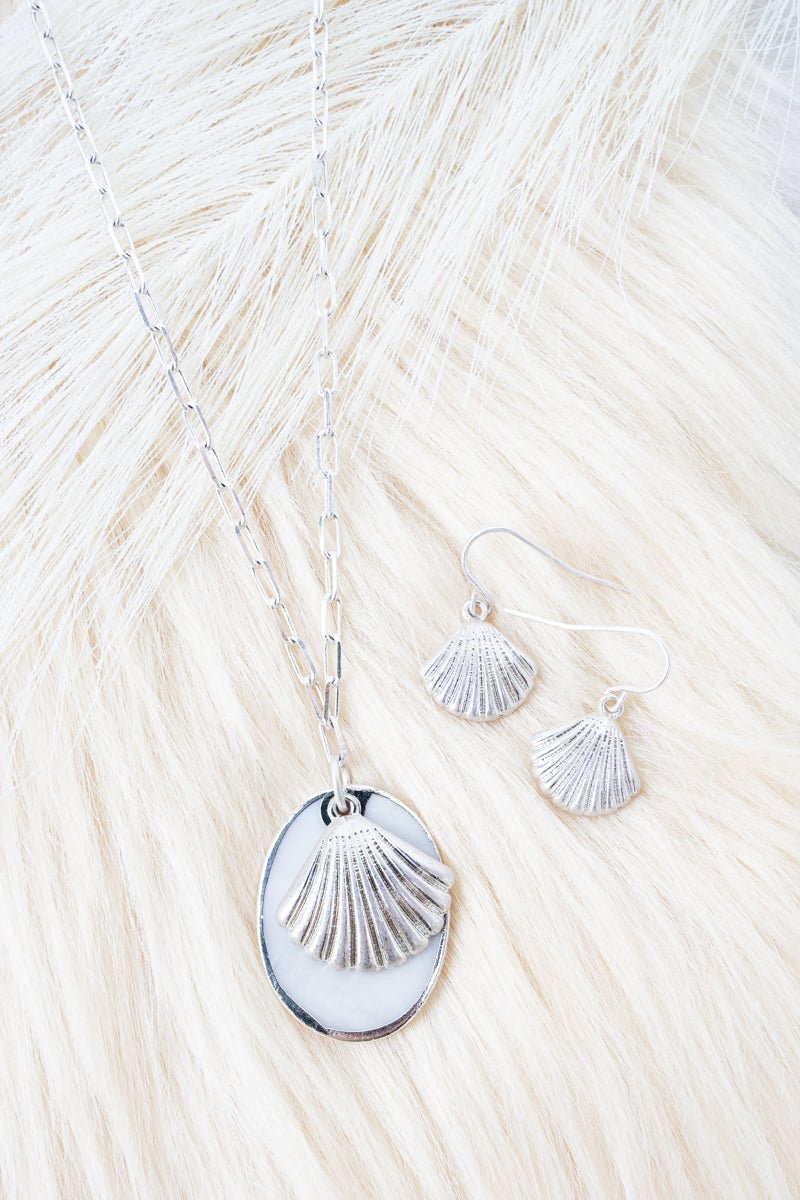 Viola Seashell Royale Silvertone Necklace and Earring Set - Wholesale Accessory Market