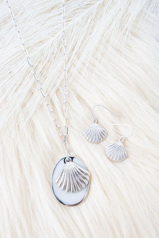 Viola Seashell Royale Silvertone Necklace and Earring Set - Wholesale Accessory Market