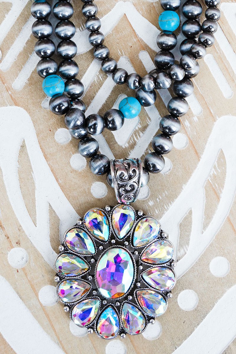 Viola Grit & Glam Silver Pearl and Turquoise Necklace and Earring Set - Wholesale Accessory Market