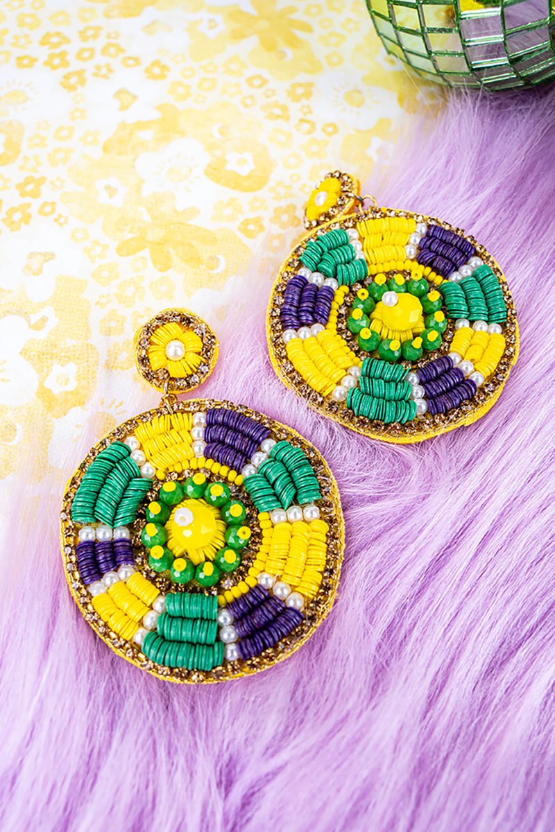Viola Mardi Gras Sequin Color Wheel Earrings - Wholesale Accessory Market