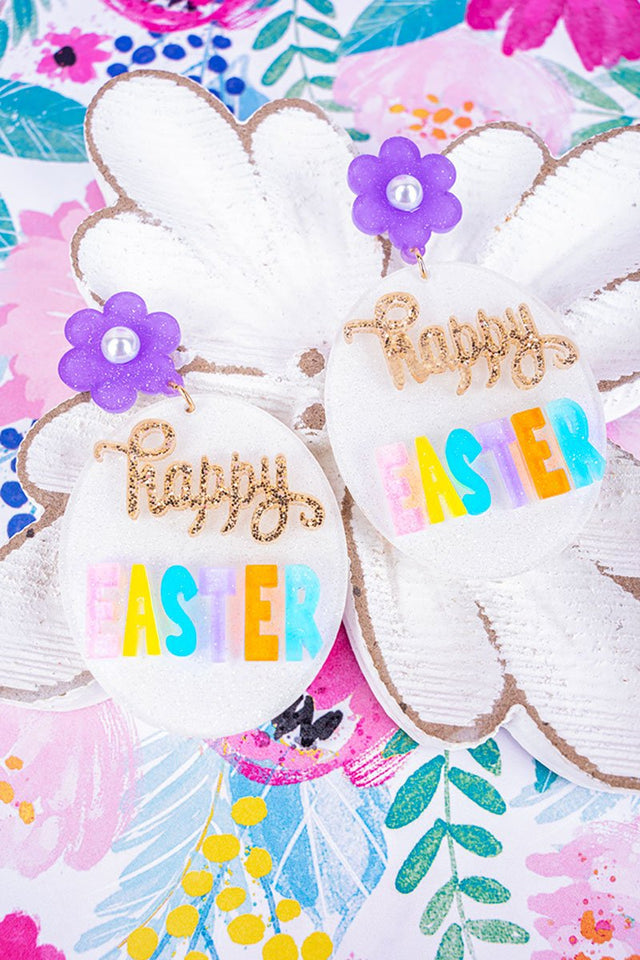 Viola Happy Easter Egg Glitter Acrylic Earrings - Wholesale Accessory Market