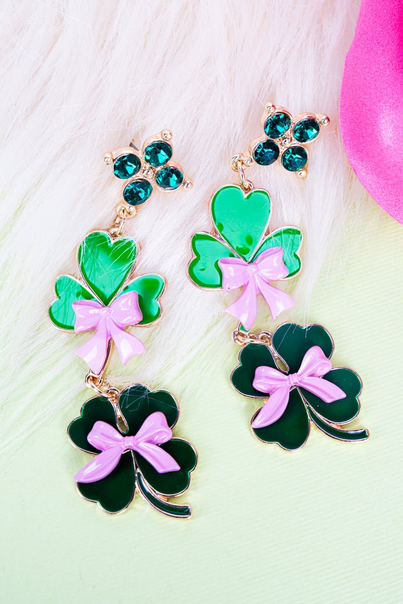 Viola Green & Pink Coquette Clovers Earrings - Wholesale Accessory Market