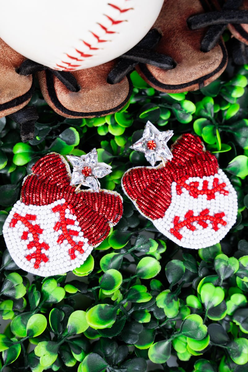 Viola Bejeweled Baseball Seed Bead Stud Earrings - Wholesale Accessory Market