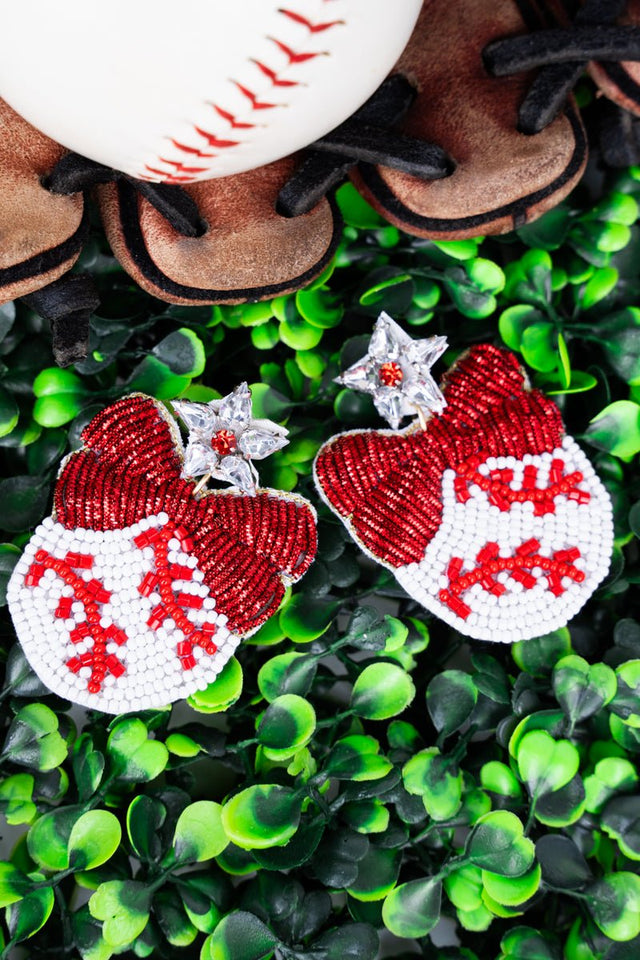 Viola Bejeweled Baseball Seed Bead Stud Earrings - Wholesale Accessory Market