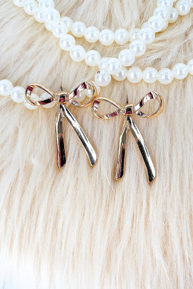 Shiny Luxe Goldtone Brooklyn Bow Earrings - Wholesale Accessory Market