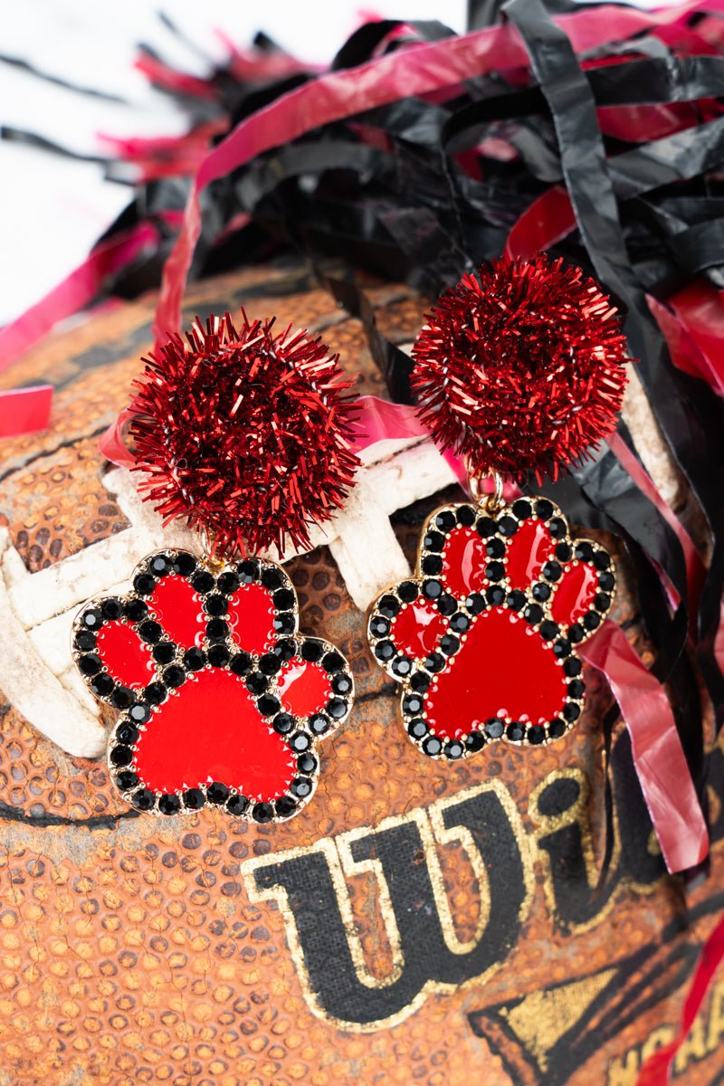 Red and Black Crystal Fur The Win Earrings - Wholesale Accessory Market