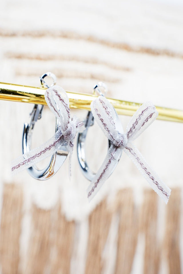 Shiny Luxe Goldtone Gray Ribbon Reverie Hoop Earrings - Wholesale Accessory Market