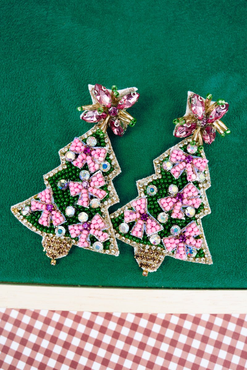Viola Coquette Christmas Tree Pink Seed Bead Earrings - Wholesale Accessory Market
