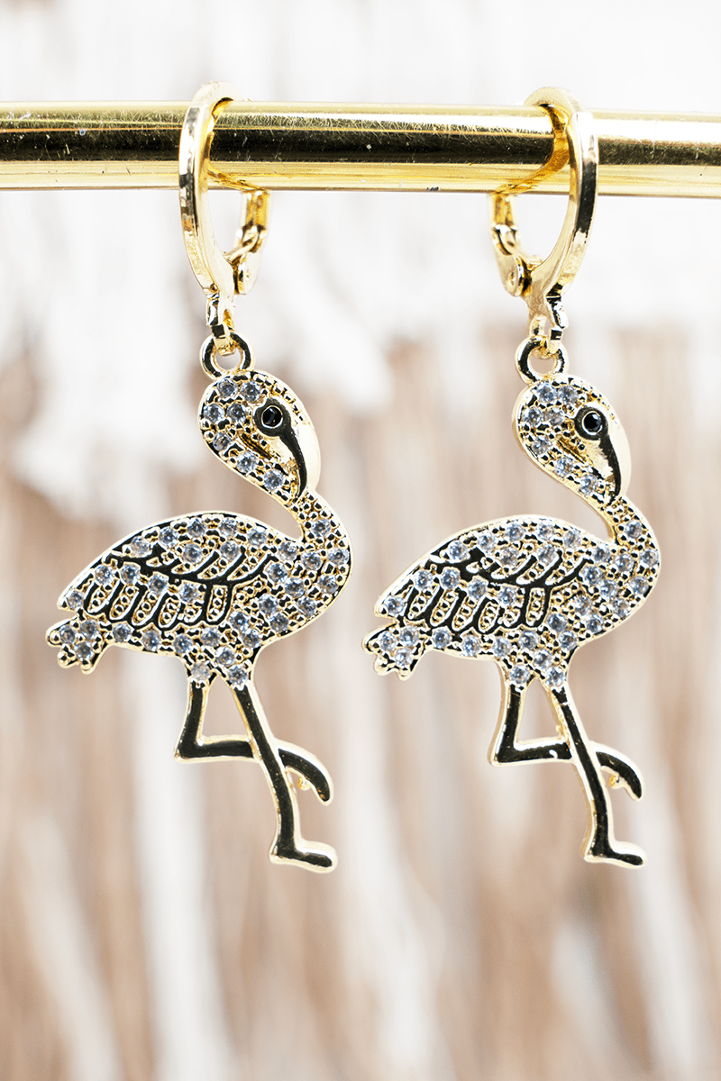 Shiny Luxe Seas the Sparkle Flamingo Goldtone Huggie Hoop Earrings - Wholesale Accessory Market