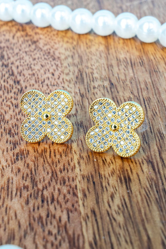 Shiny Luxe Crystal & Clover Goldtone Earrings - Wholesale Accessory Market