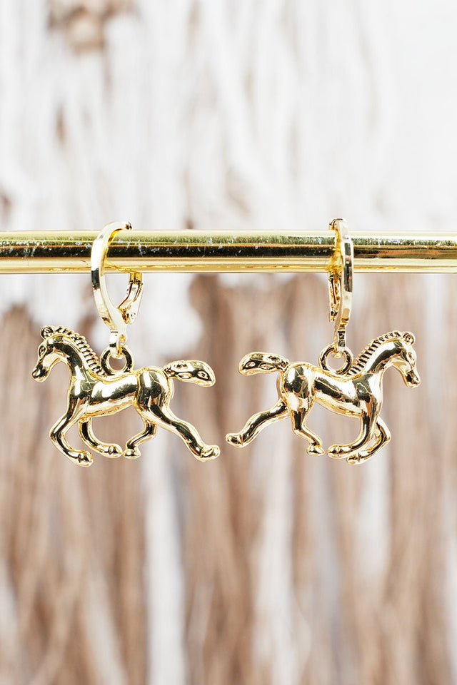 Shiny Luxe Mustang Muse Goldtone Huggie Hoop Earrings - Wholesale Accessory Market