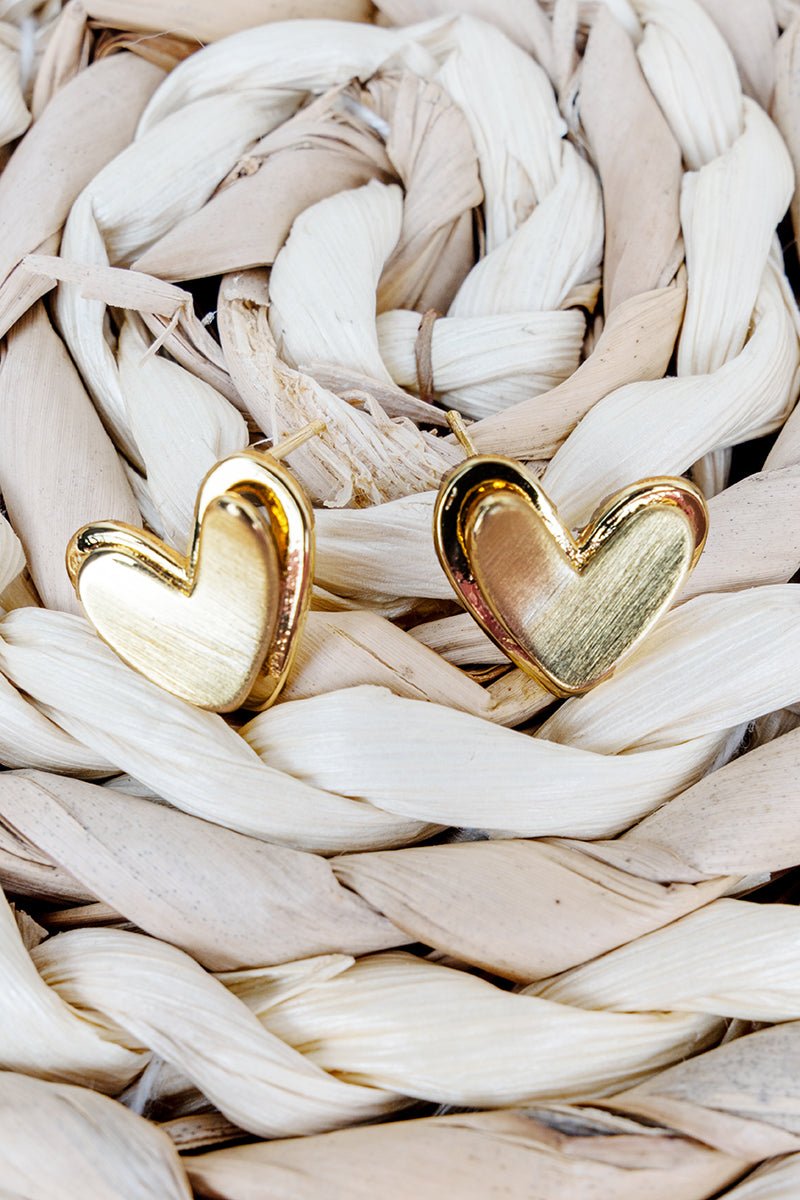 Shiny Luxe Evening Whispers Brushed Goldtone Heart Earrings - Wholesale Accessory Market