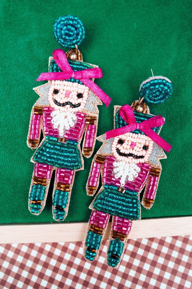 Viola Holiday Guard Blue & Pink Seed Bead Earrings - Wholesale Accessory Market