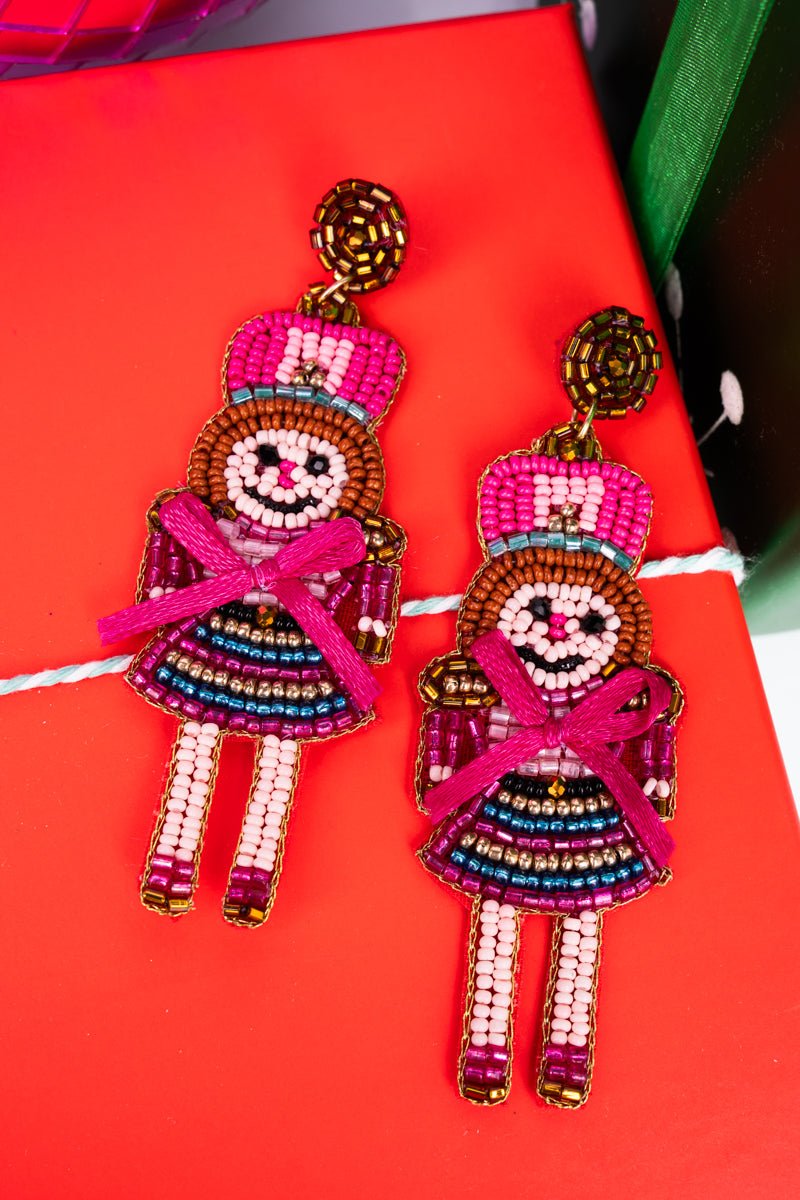 Viola Toy Soldier Pink Seed Bead Earrings - Wholesale Accessory Market