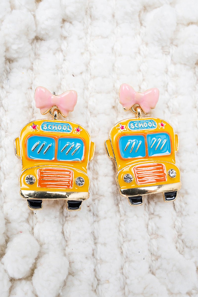 Shiny Luxe School Bus Charm Earrings - Wholesale Accessory Market