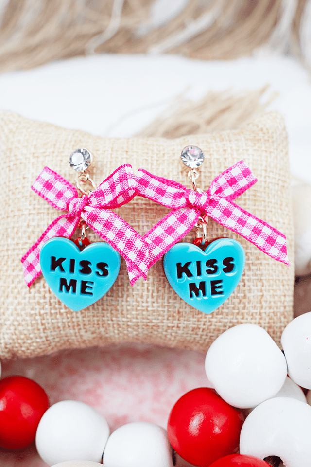 Blue 'Kiss Me' Hearts In A Knot Earrings - Wholesale Accessory Market