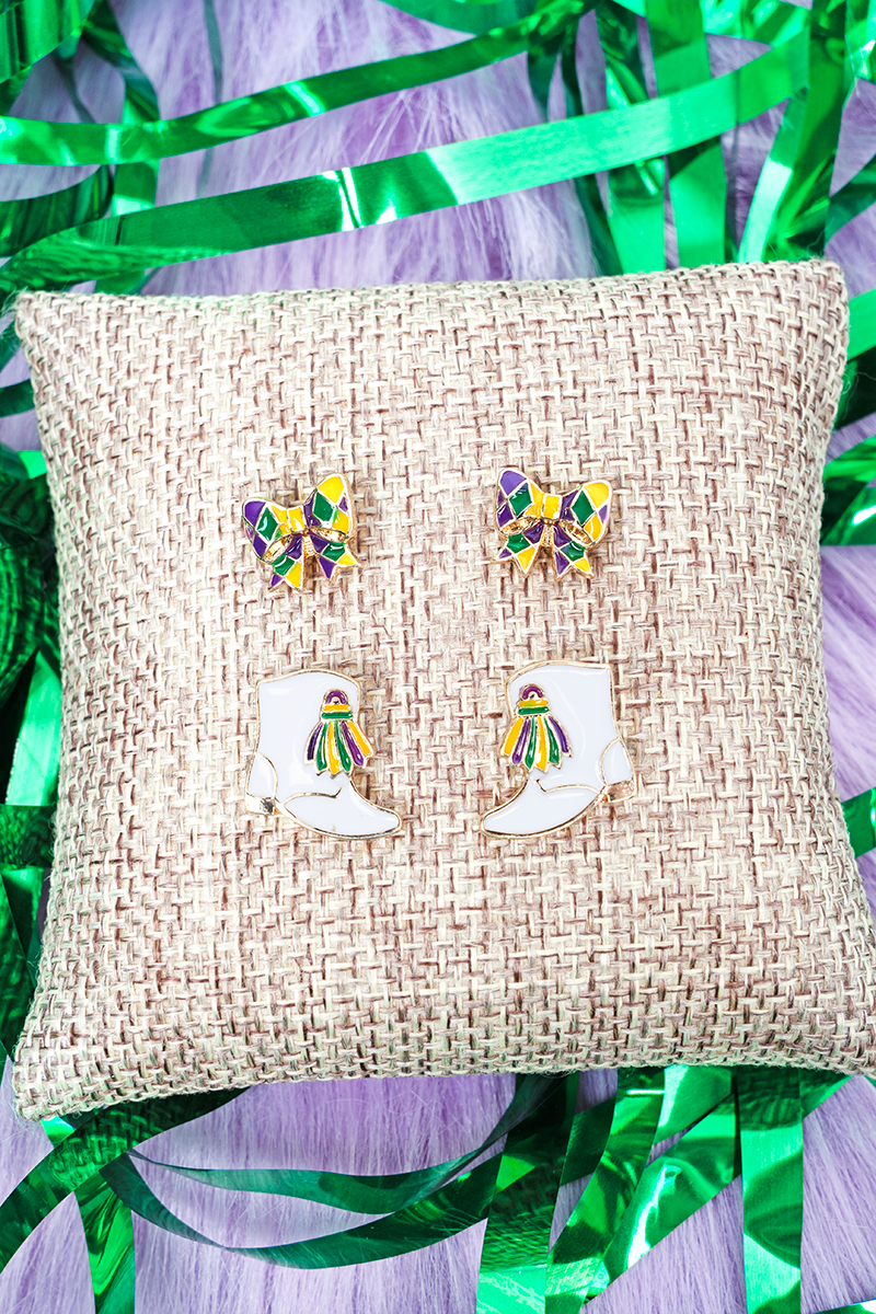 Mardi Gras Spirit Earrings 2 Pair Set - Wholesale Accessory Market