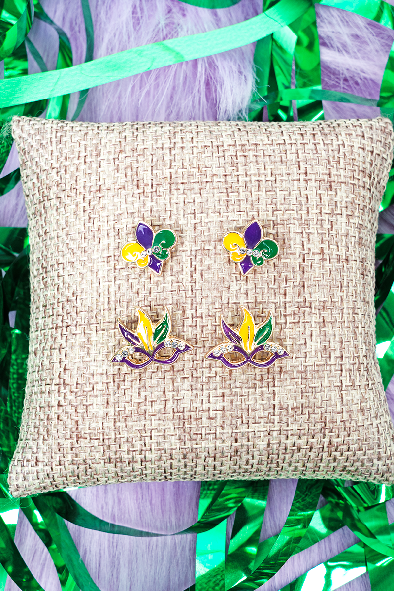 Mardi Masquerade Earrings 2 Pair Set - Wholesale Accessory Market