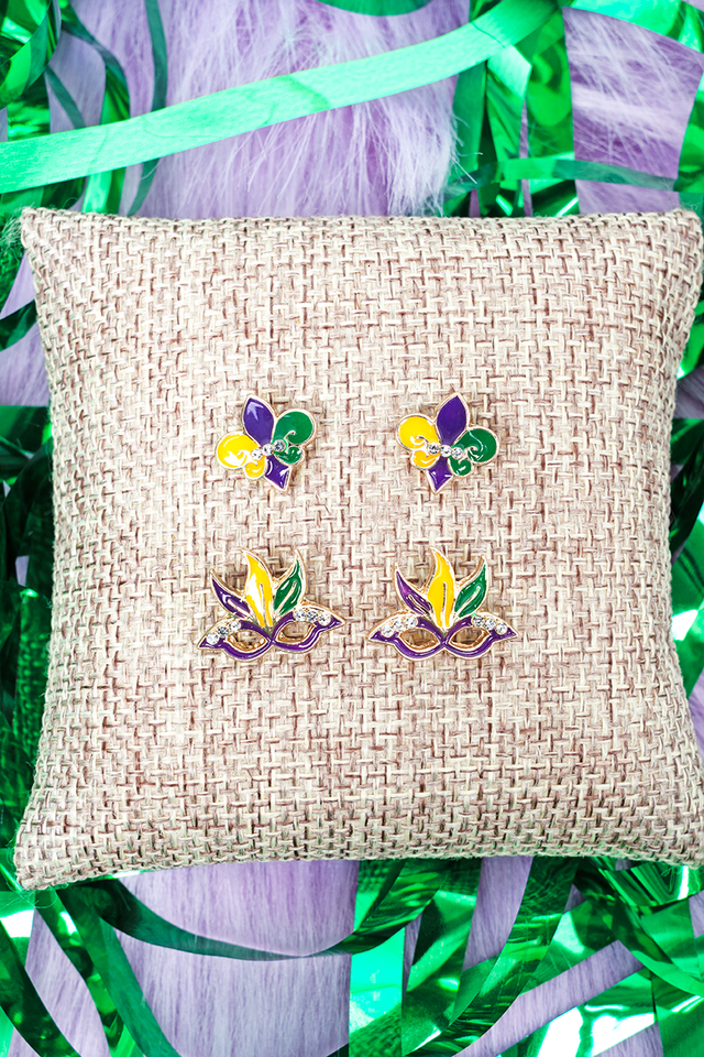 Mardi Masquerade Earrings 2 Pair Set - Wholesale Accessory Market