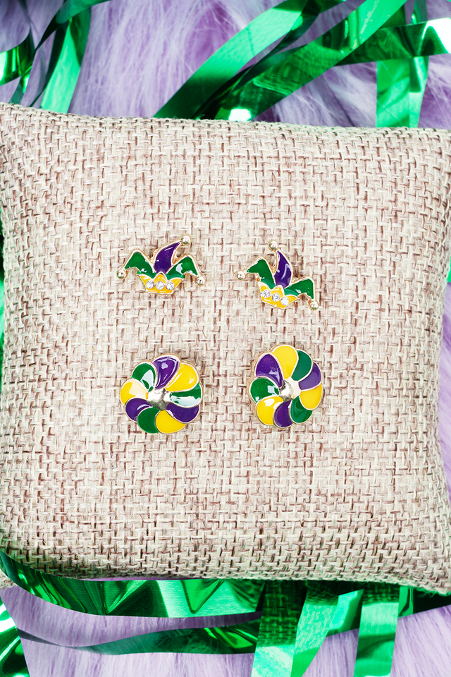 King Cake Energy Earrings 2 Pair Set - Wholesale Accessory Market