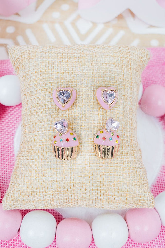 Pink Sweet on You Earrings 2 Pair Set - Wholesale Accessory Market