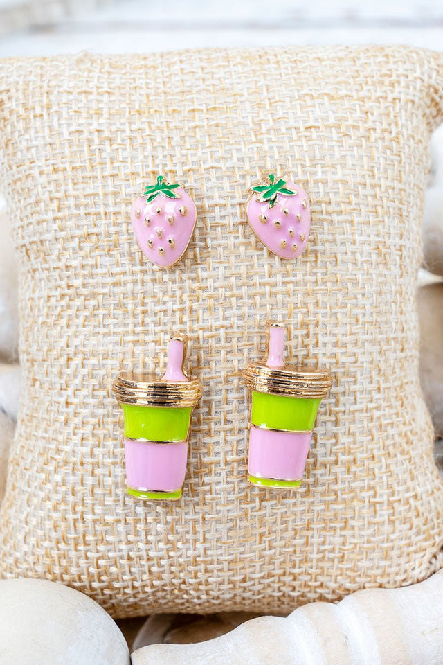 Pink Berry Sweet Things Earrings 2 Pair Set - Wholesale Accessory Market
