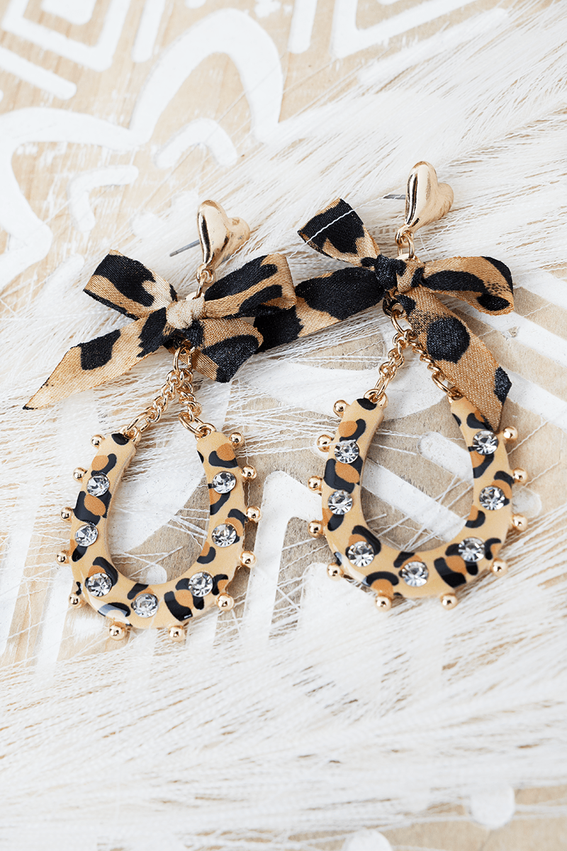 Shiny Luxe Lila Leopard Horseshoe Goldtone Earrings - Wholesale Accessory Market