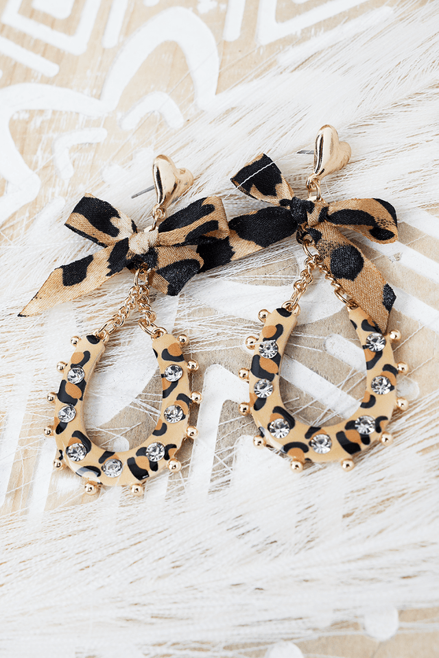 Shiny Luxe Lila Leopard Horseshoe Goldtone Earrings - Wholesale Accessory Market