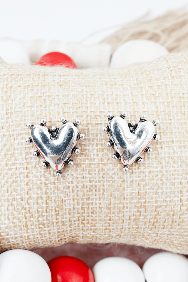 Shiny Luxe Enduring Love Silvertone Heart Earrings - Wholesale Accessory Market