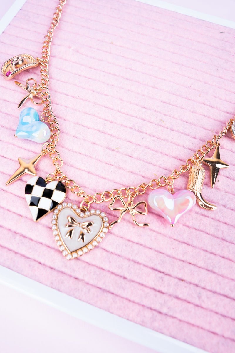 Viola Western Hearts Goldtone Charm Necklace - Wholesale Accessory Market