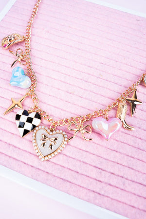 Viola Western Hearts Goldtone Charm Necklace - Wholesale Accessory Market