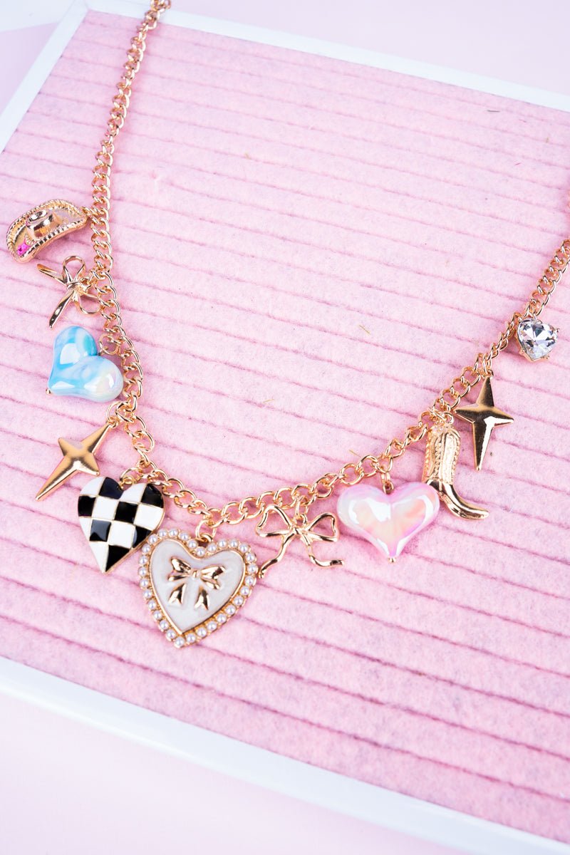 Viola Western Hearts Goldtone Charm Necklace - Wholesale Accessory Market