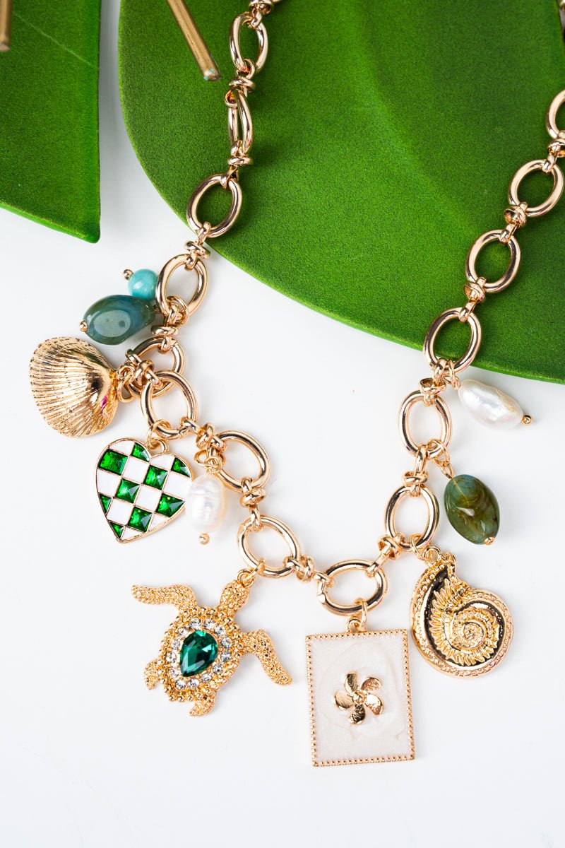 Viola Turtle Theme Goldtone Charm Necklace - Wholesale Accessory Market