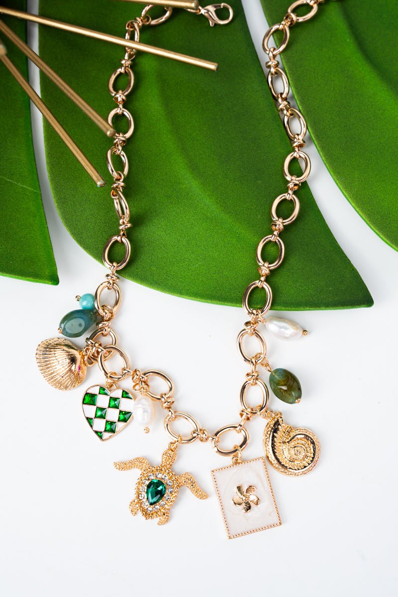 Viola Turtle Theme Goldtone Charm Necklace - Wholesale Accessory Market