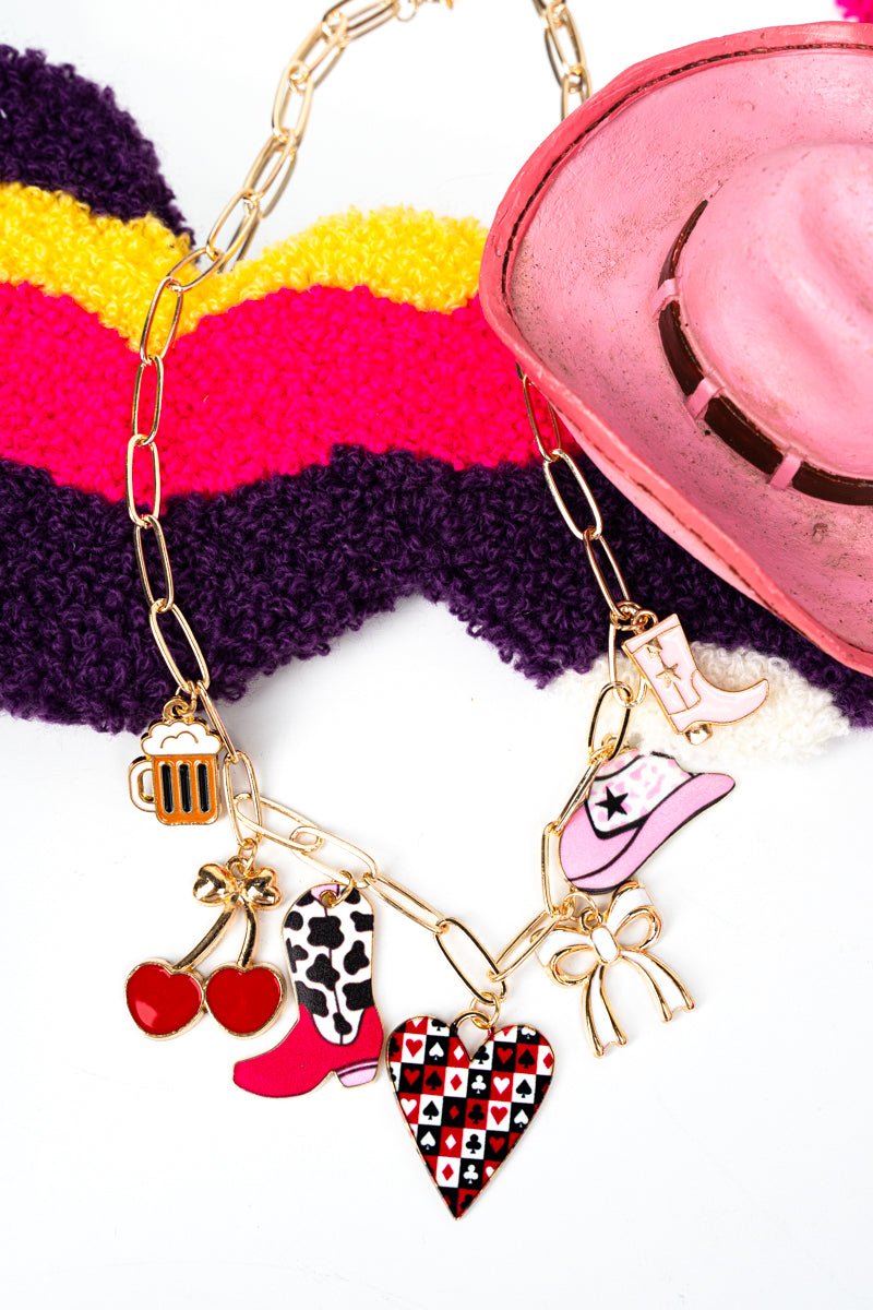 Viola Western Theme Goldtone Charm Necklace - Wholesale Accessory Market