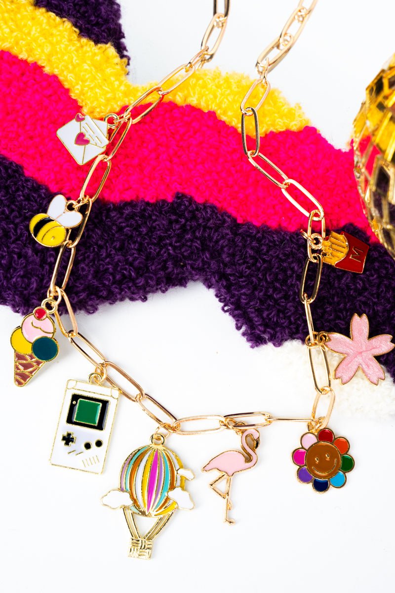 Viola Summer Time Theme Goldtone Charm Necklace - Wholesale Accessory Market