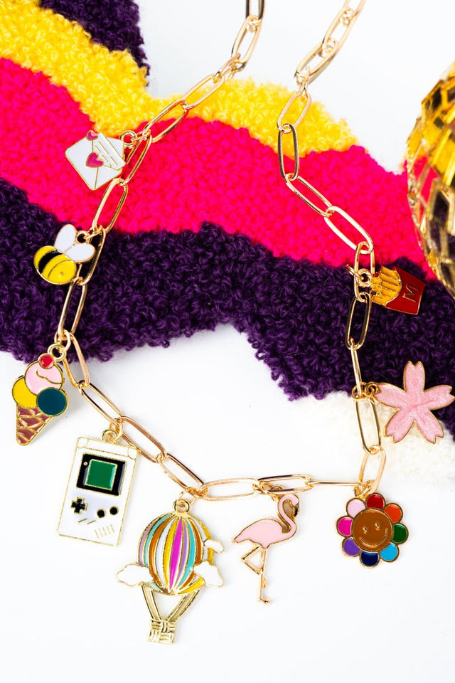 Viola Summer Time Theme Goldtone Charm Necklace - Wholesale Accessory Market