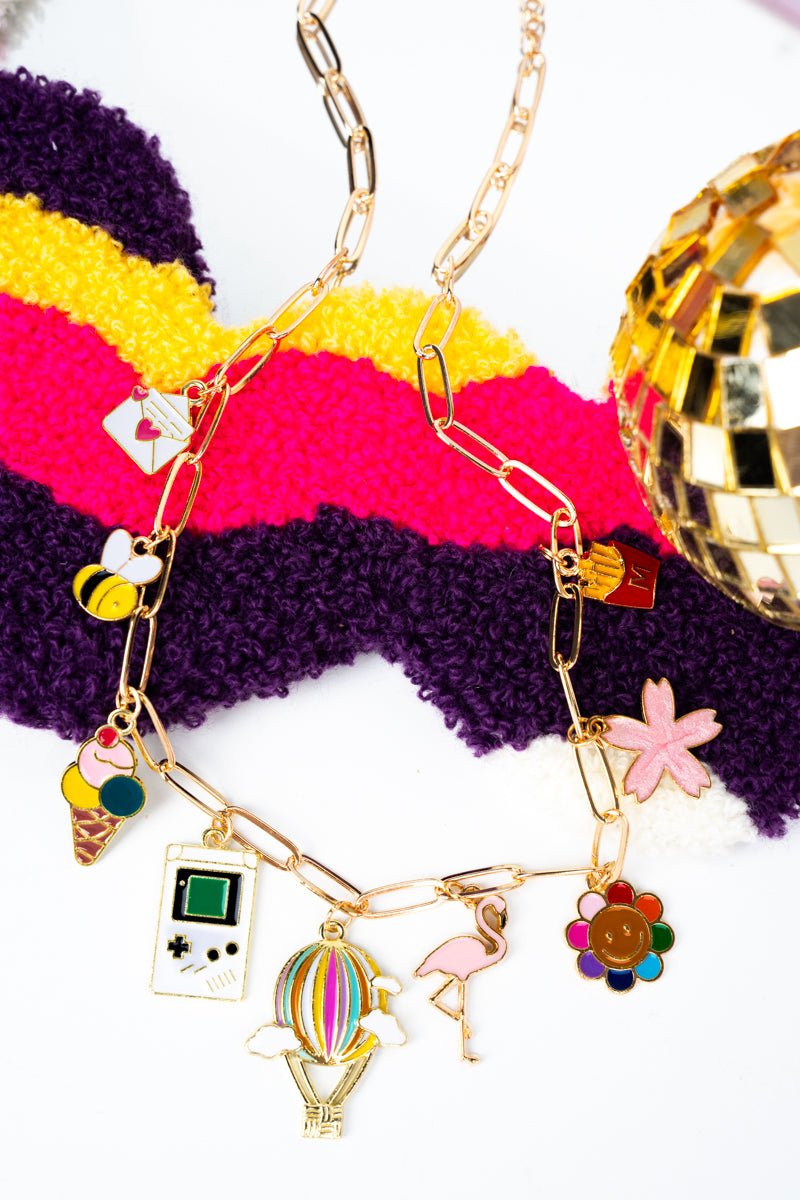 Viola Summer Time Theme Goldtone Charm Necklace - Wholesale Accessory Market