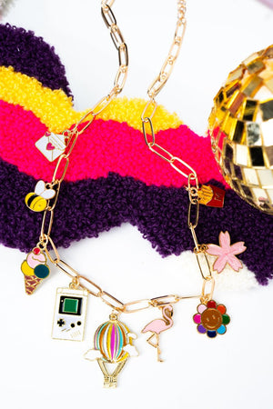 Viola Summer Time Theme Goldtone Charm Necklace - Wholesale Accessory Market