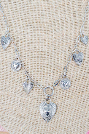 Viola Silvertone Heartlines Charm Necklace - Wholesale Accessory Market