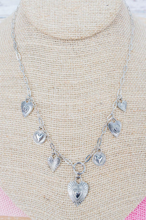 Viola Silvertone Heartlines Charm Necklace - Wholesale Accessory Market