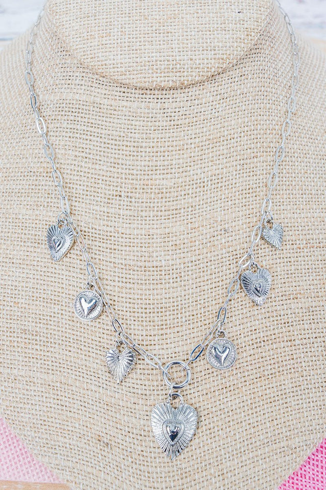 Viola Silvertone Heartlines Charm Necklace - Wholesale Accessory Market