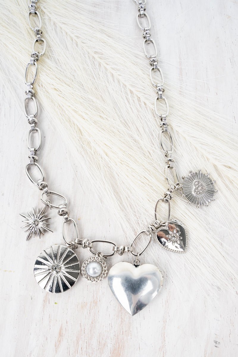 Viola Heart In The Right Place Silvertone Locket Charm Necklace - Wholesale Accessory Market