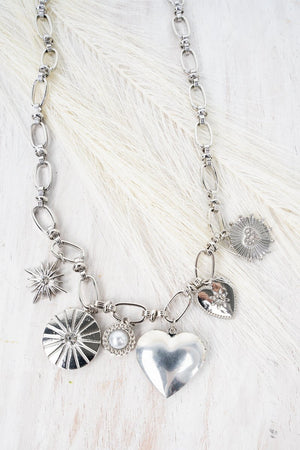 Viola Heart In The Right Place Silvertone Locket Charm Necklace - Wholesale Accessory Market