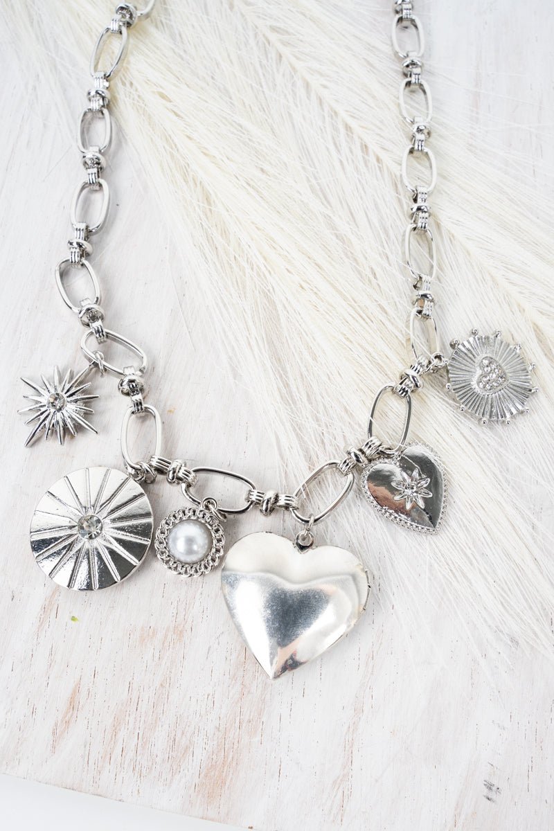 Viola Heart In The Right Place Silvertone Locket Charm Necklace - Wholesale Accessory Market