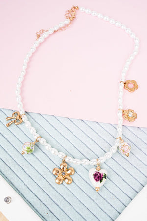 Shiny Luxe Pink Blooming Affection Pearl & Goldtone Necklace - Wholesale Accessory Market